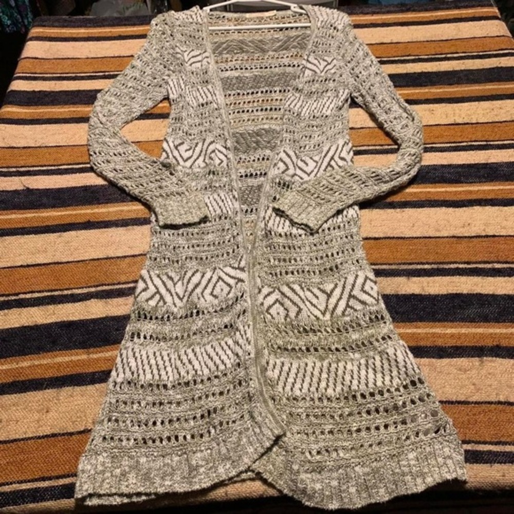 Faded Glory Green Open Knit Duster Cardigan‎ Boho Festival Shabby Medium